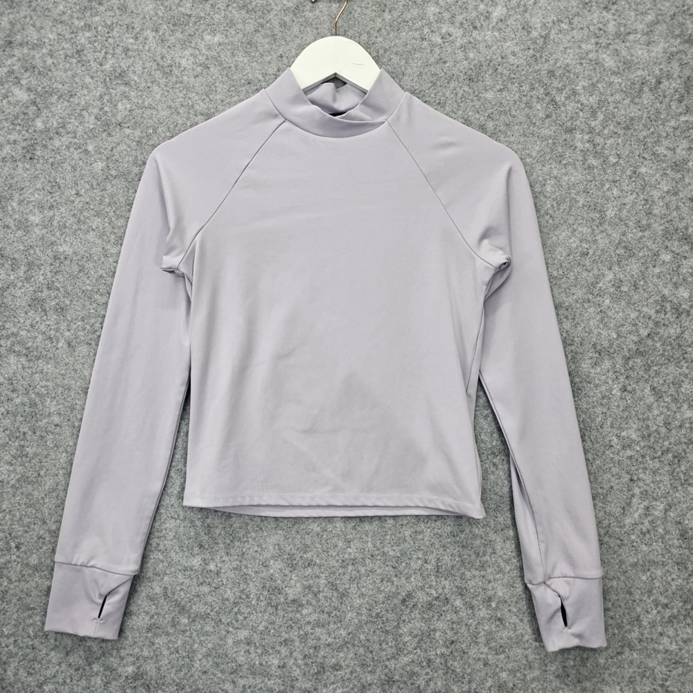 Athletic Crop Top Womens Small Lavender Long Sleeve Stretch Performance Gym 4F